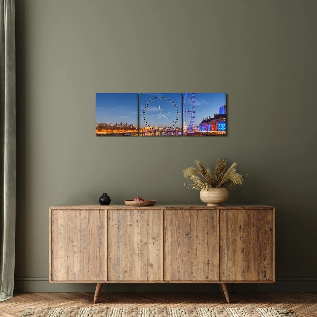 Obraz London Eye (z zegarem) (90x30 cm)