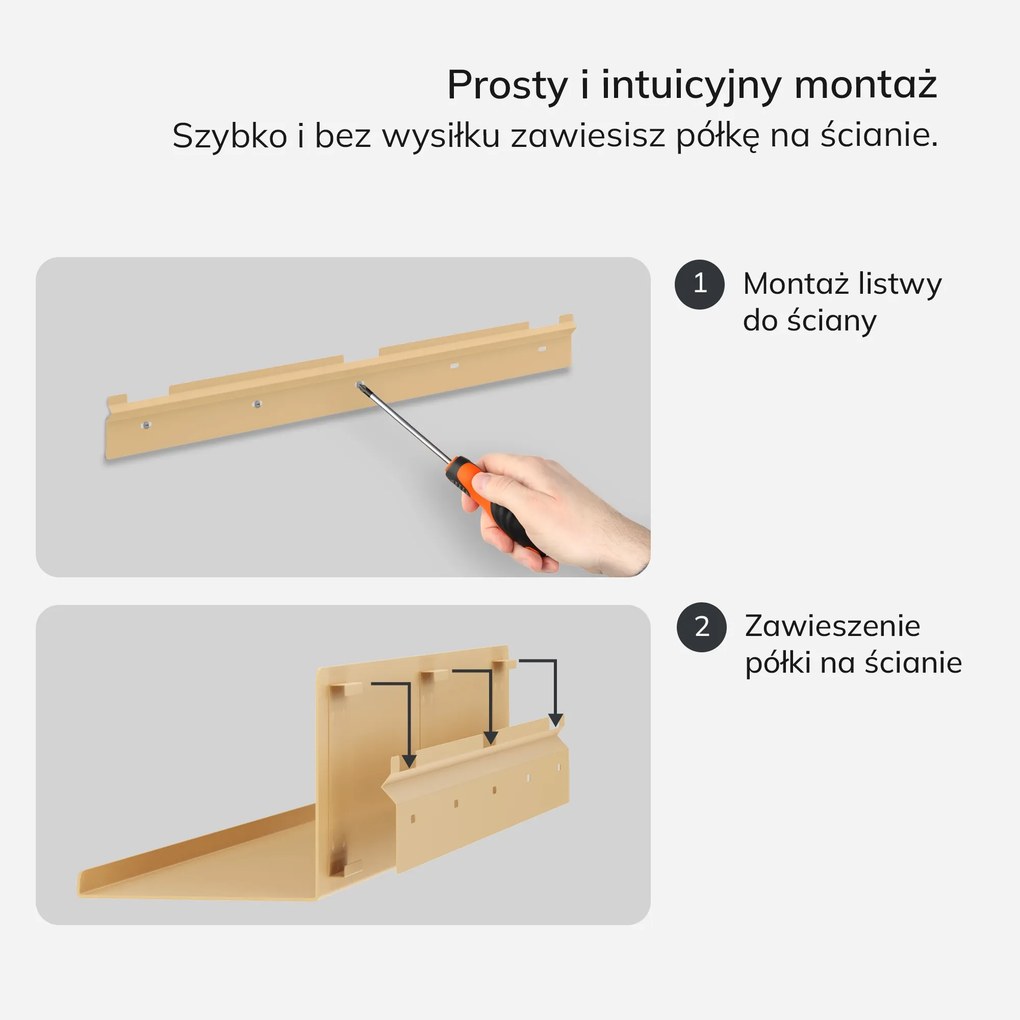 Półka wisząca metalowa beżowa, 700 mm: JOANNE Fresh Style