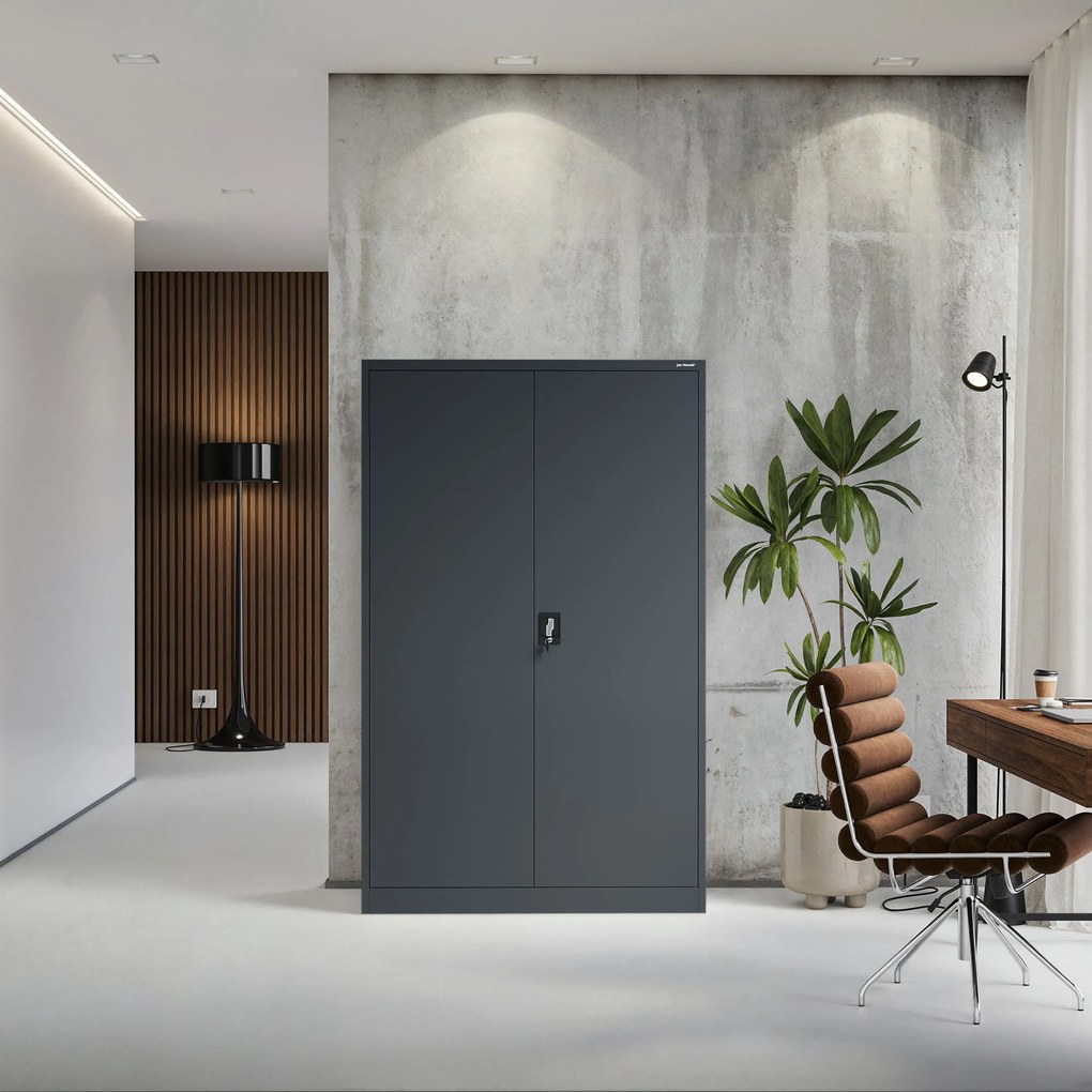 Szafa biurowa metalowa na akta antracytowa JAN II, 1150 x 1850 x 400 mm