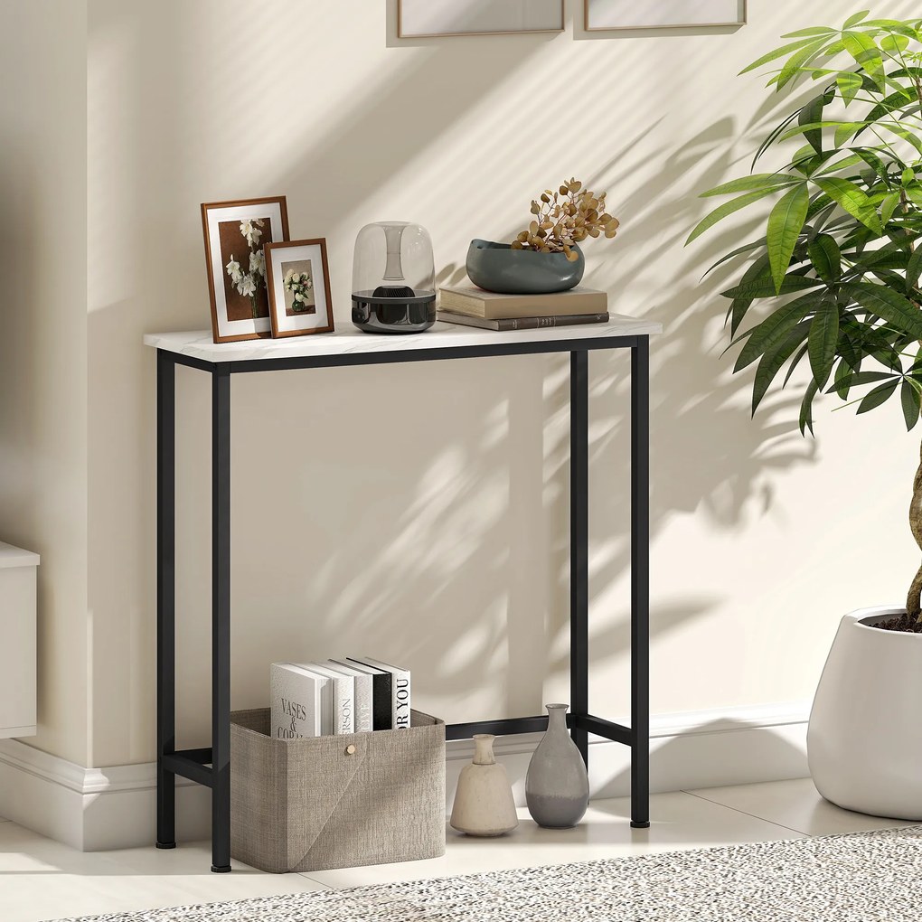HOMCOM Stolik konsolowy do przedpokoju z regulowanymi stopkami, zabezpieczeniem przed przewróceniem 75 x 24 x 76 cm do małej przestrzeni Czarny | Aosom PL