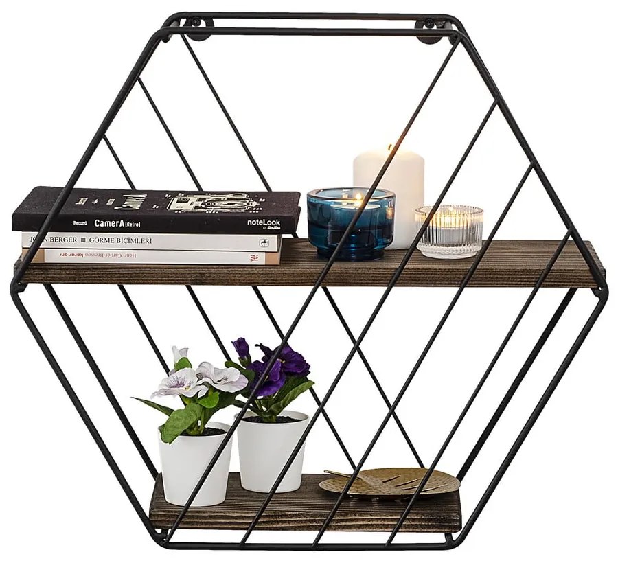 Brązowa wielopoziomowa półka z litego drewna świerkowego 44 cm Liliales – Kalune Design