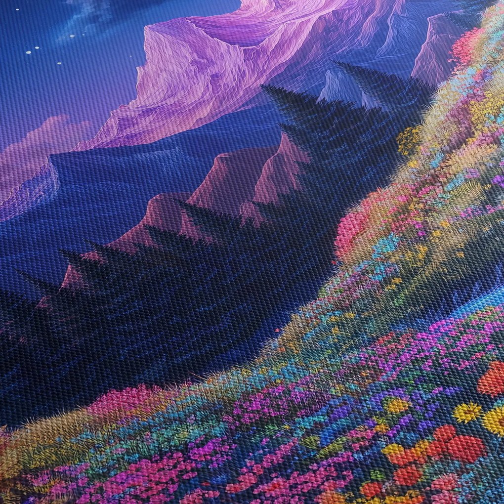 Obraz - Fioletowy krajobraz przy pełni księżyca (z zegarem) (90x30 cm)