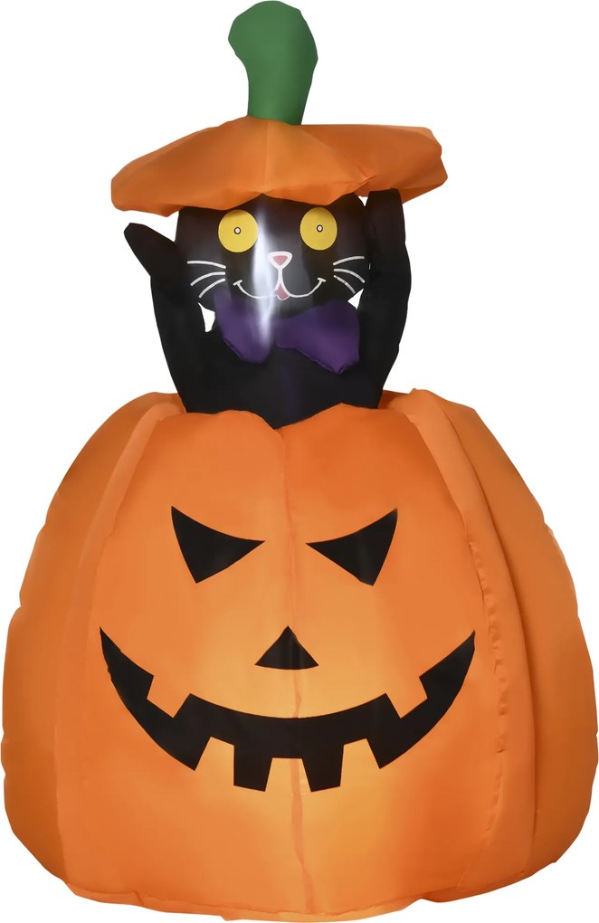 Outsunny Duch Dyni z Ruchomym Kotem Dekoracja Halloweenowa Nadmuchiwana z Oświetleniem LED 76 x 64 x 115cm