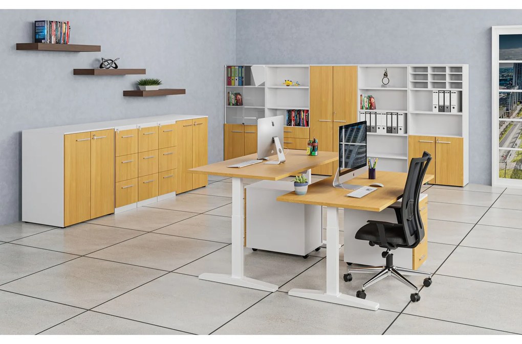 Szafa ubraniowa z wysuwem PRIMO WHITE, 800 x 420 x 1781 mm, biały/buk