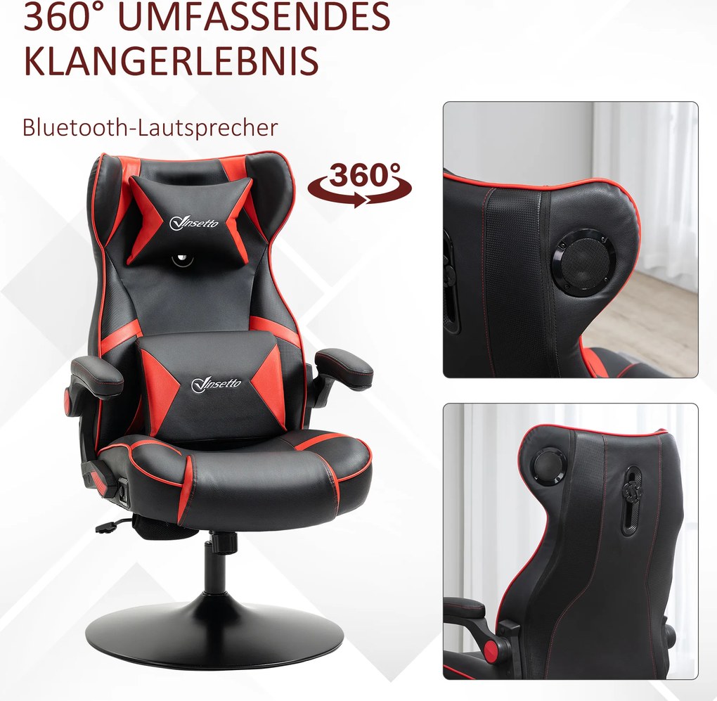 Fotel gamingowy Vinsetto, fotel gamingowy, zintegrowane głośniki, rozkładane oparcie, czarny+czerwony, 69 x 73 x 118cm