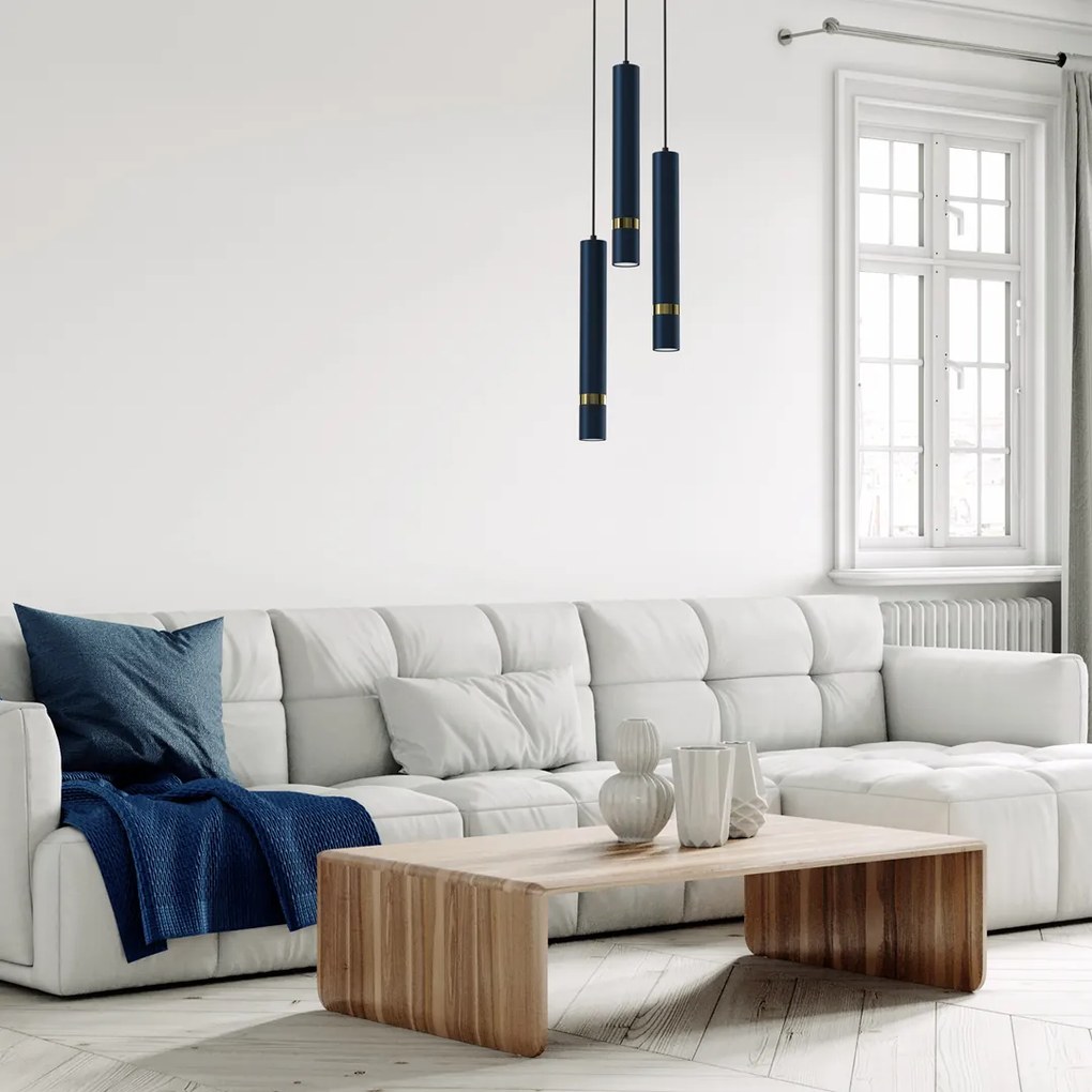 Lampa wisząca JOKER NAVY BLUE/GOLD 3xGU10, na kole granat, potrójna, tuba,