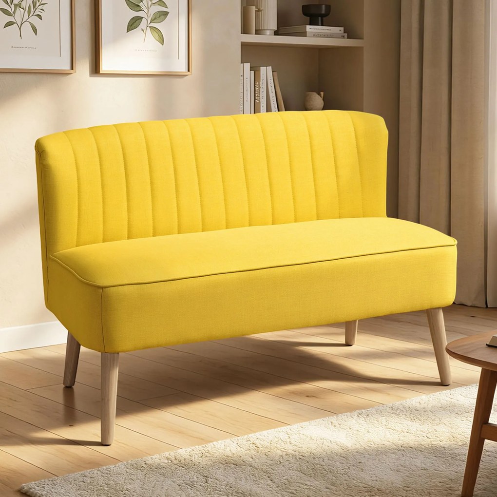 HOMCOM 2-osobowa sofa, miękkie obicie, łatwa do czyszczenia, do 220 kg, 117 x 56,5 x 77 cm, żółta | Aosom PL