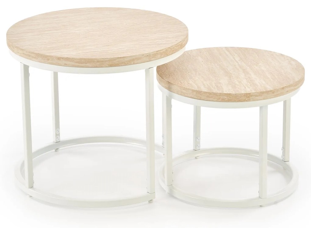 Zestaw 2 okrągłych ław MDF trawertyn/biały 53/45 43/35 OREO