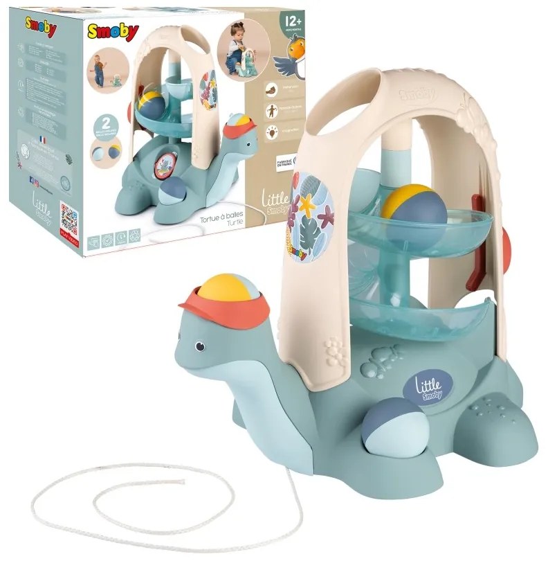 Smoby little żółw do ciągnięcia ze zjeżdżalnią dla piłeczek 12m+