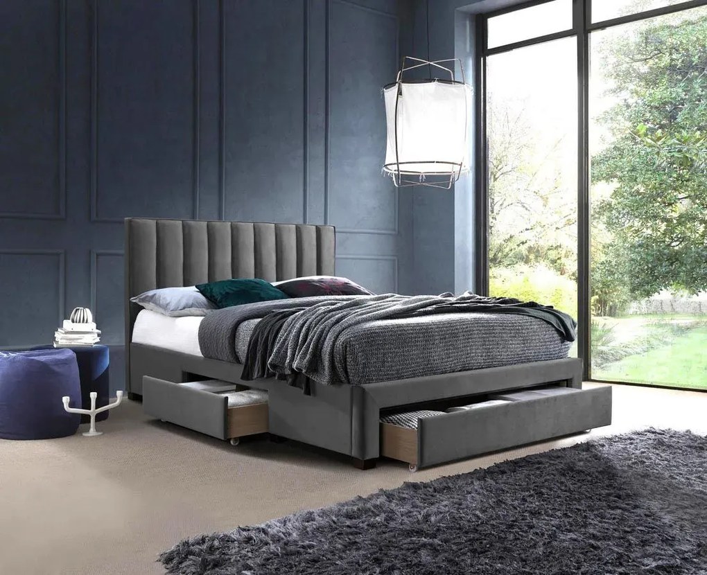 Łóżko dwuosobowe z szufladami popiel E9-K90