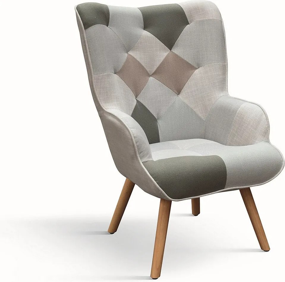 Wielokolorowy fotel materiałowy z drewnianymi nogami - HAVANA