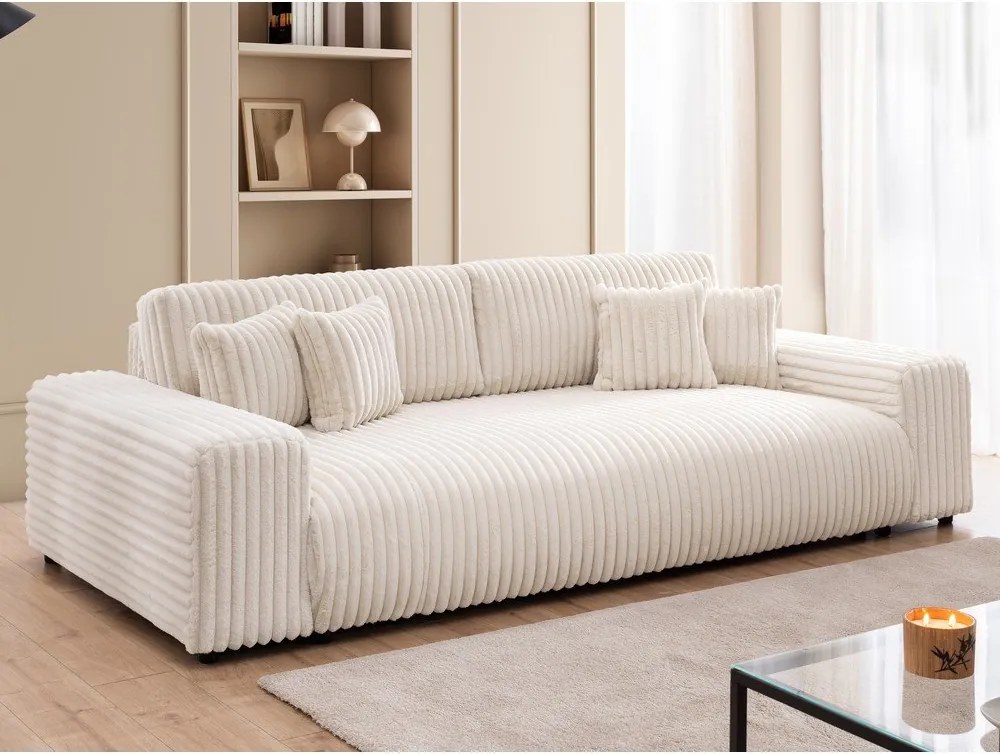 Kremowa sztruksowa rozkładana sofa ze schowkiem 260 cm Justin – Ropez