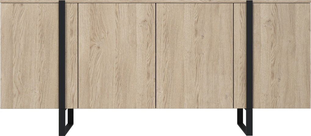 Komoda Verica 200 cm czterodrzwiowa - dąb biszkoptowy / czarne nóżki