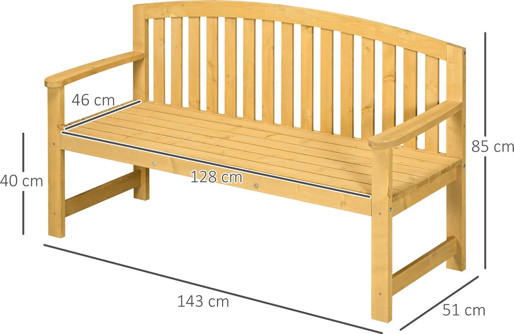 Outsunny 2-osobowa ławka ogrodowa z drewna, odporne siedzisko, meble ogrodowe z oparciem, nośność 240 kg 140 x 50 x 85 cm, Pomarańczowy | Aosom PL