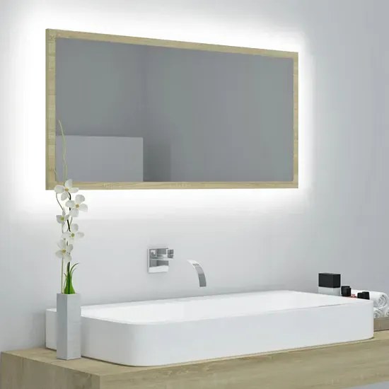 Nowoczesne lustro z podświetleniem LED dąb sonoma E0-Z23