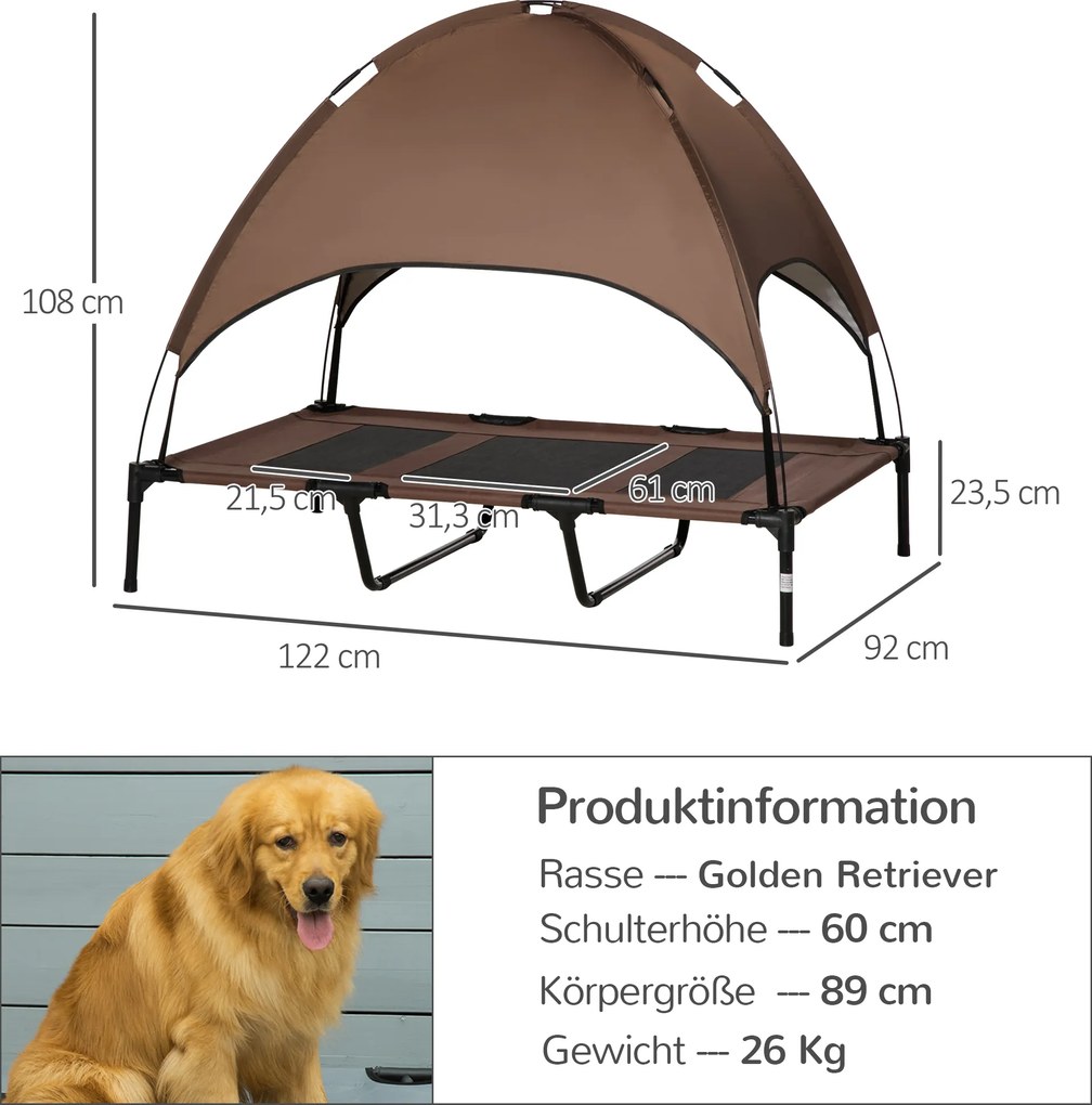 PawHut Łóżko dla zwierząt z baldachimem Podwyższone legowisko dla psa Oddychająca tafta 122x92x108cm | Aosom PL