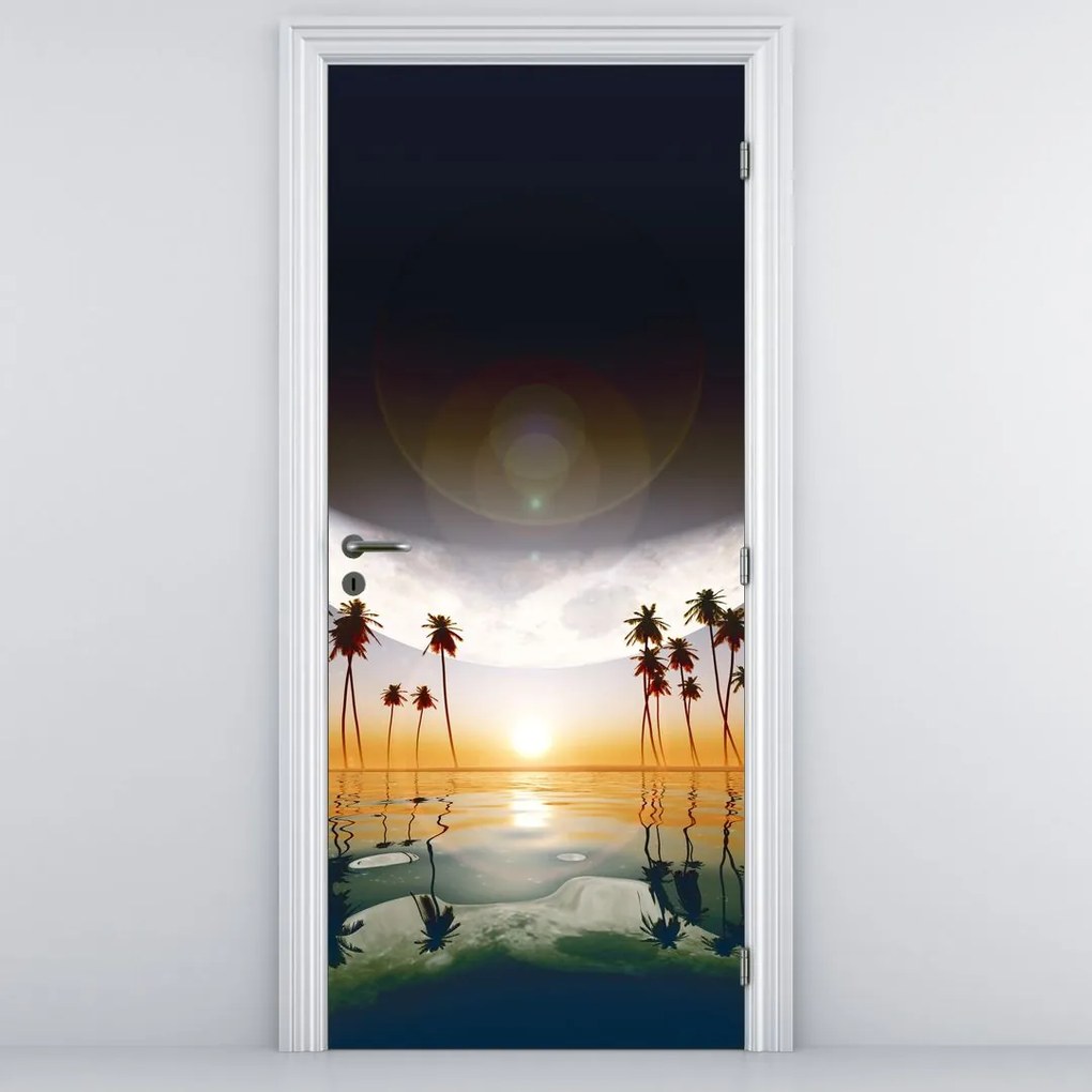 Fototapeta na drzwi - Księżyc nad palmami (95x205cm)