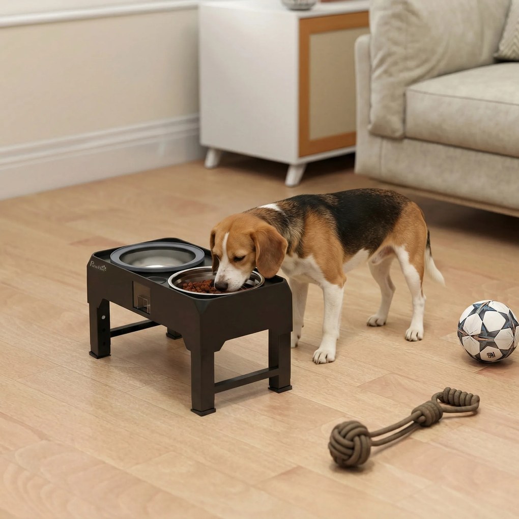 PawHut Podwyższona Miska dla Psa Regulowana Miska z 2 Miskami dla Małych i Dużych Psów Czarna | Aosom PL