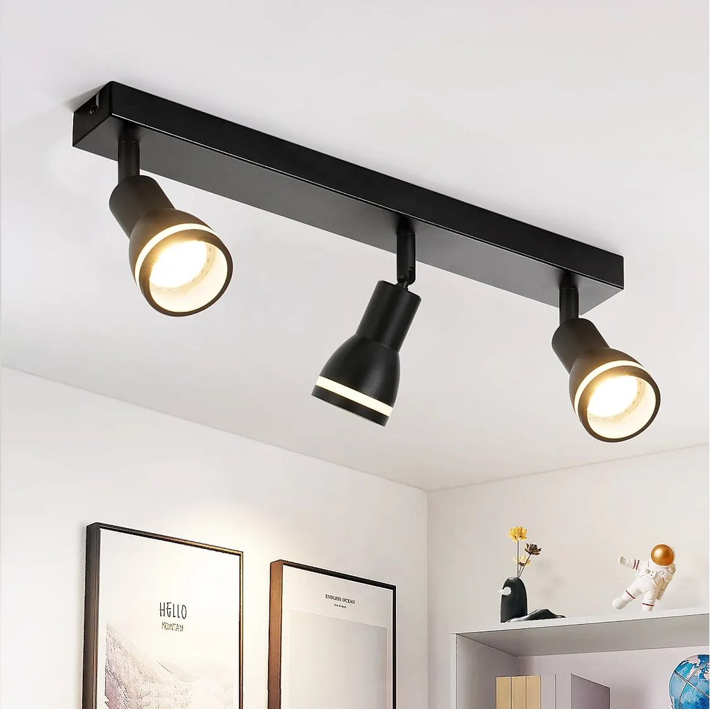 NETTLIFE Nowoczesna czarna lampa sufitowa: 3 regulowane metalowe punkty sufitowe, lampa sufitowa GU10, do sypialni, jadalni, bez żarówki