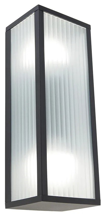 Zewnetrzna Inteligentna lampa ścienna zewnętrzna czarna z żebrowanym szkłem z 2 Wifi A60 - Charlois Nowoczesny Oswietlenie zewnetrzne