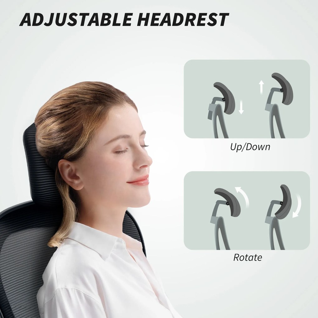 HOMCOM Fotel biurowy - Ergonomiczny fotel z regulowanymi podłokietnikami i wsparciem lędźwiowym, czarny