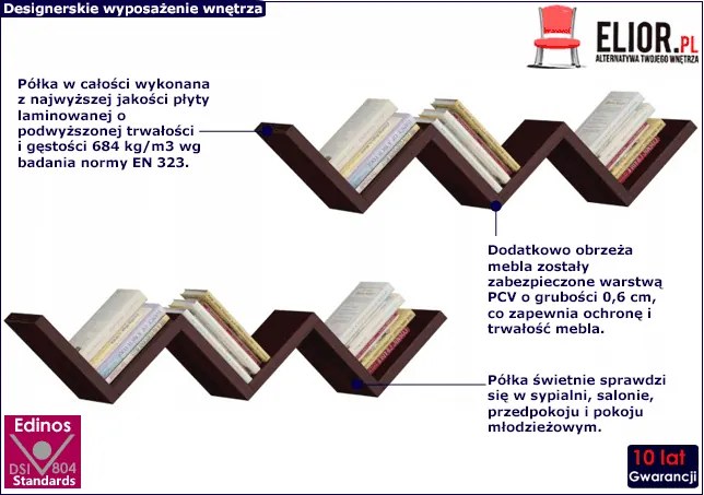 Wiszące półki na książki w kolorze wenge Temida