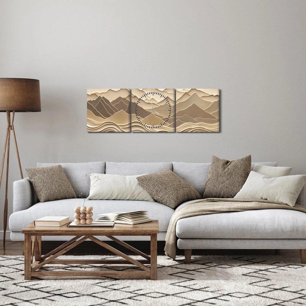 Obraz - 3D linie gór (z zegarem) (90x30 cm)
