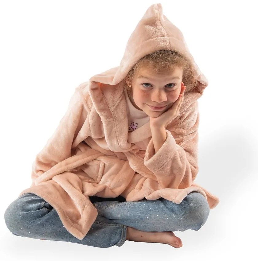 Różowy szlafrok dziecięcy z mikropluszu w rozmiarze 134-140 Delux – Tiseco Home Studio