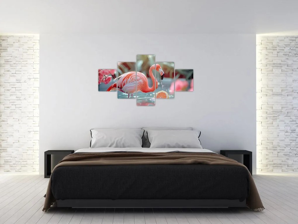Obraz - Flaming w stawie (125x70 cm)