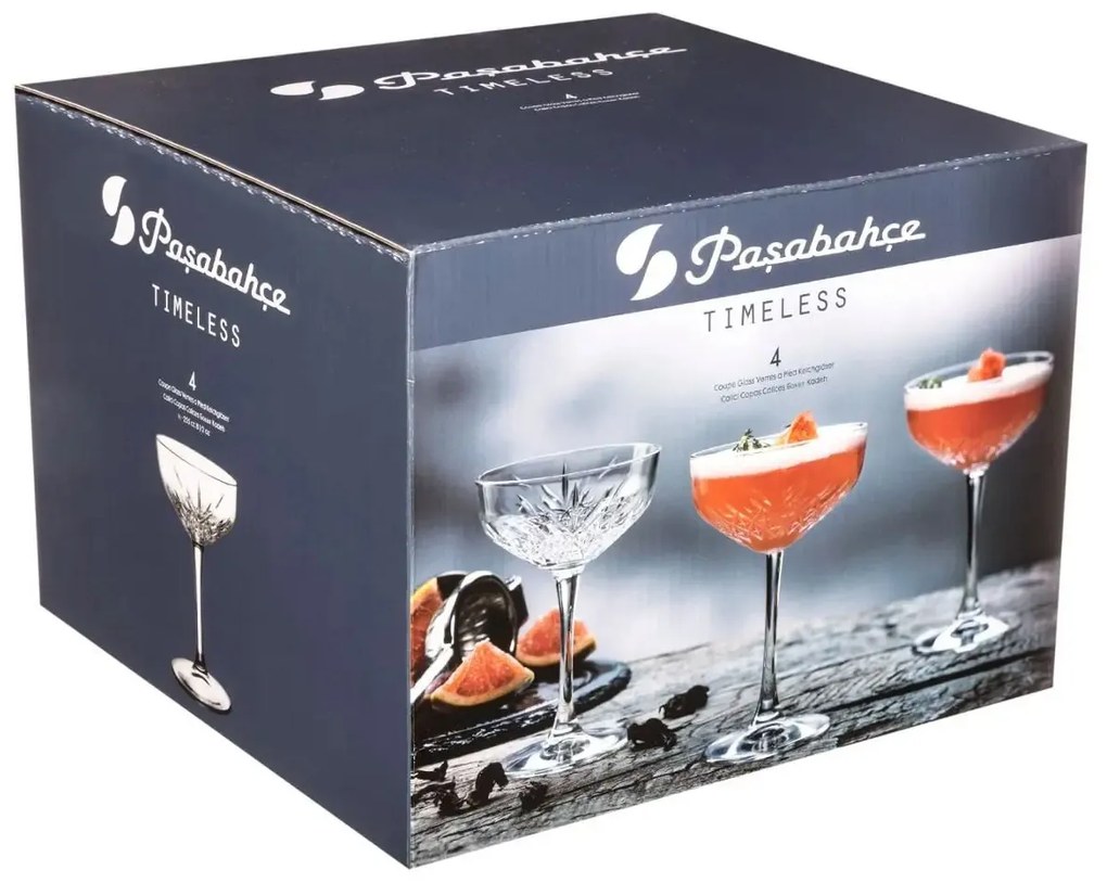 Kieliszki do szampana płaskie, 4 sztuki, 250 ml