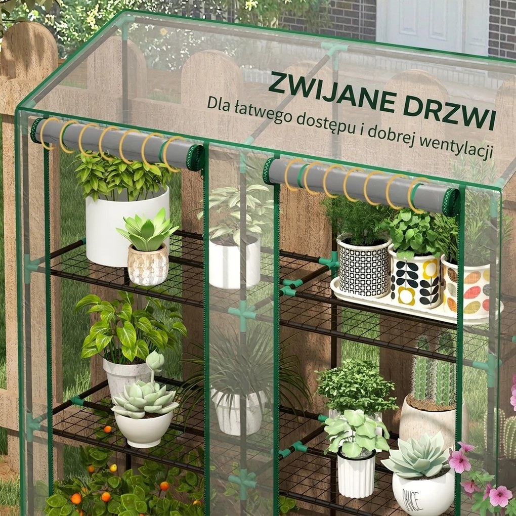 Outsunny mini-szklarnia, 3 poziomy, 6 półek drucianych, 2 otwory, folia plastikowa, Przezroczysty | Aosom PL