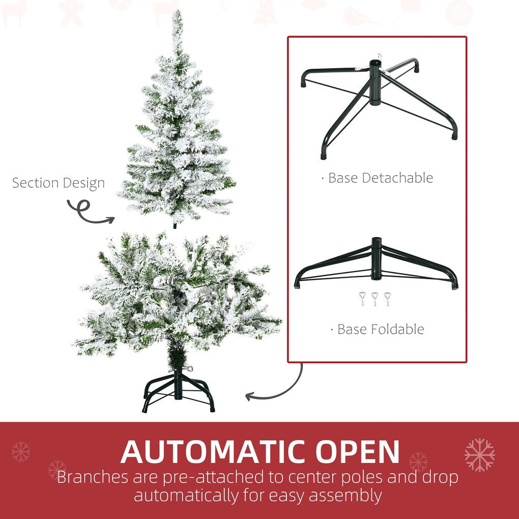 HOMCOM Sztuczna Choinka z Efektem Śniegu, Trudnopalna, Konstrukcja na Zawiasach, Zielony/Biały | Aosom PL