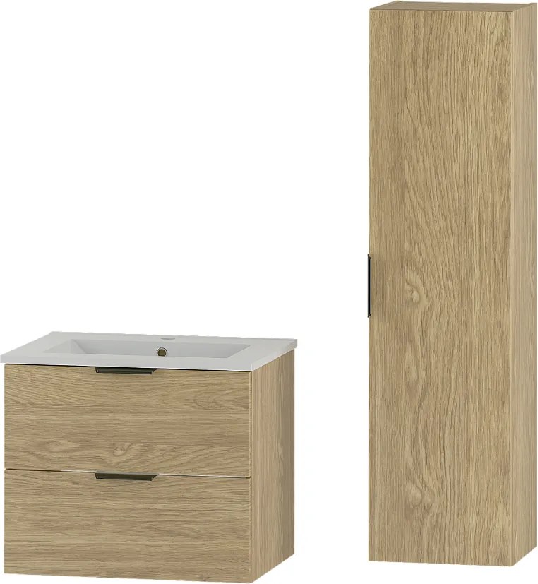 Zestaw do Łazienki 60cm Szafka z Umywalką Słupek Dąb Olejowany Pile