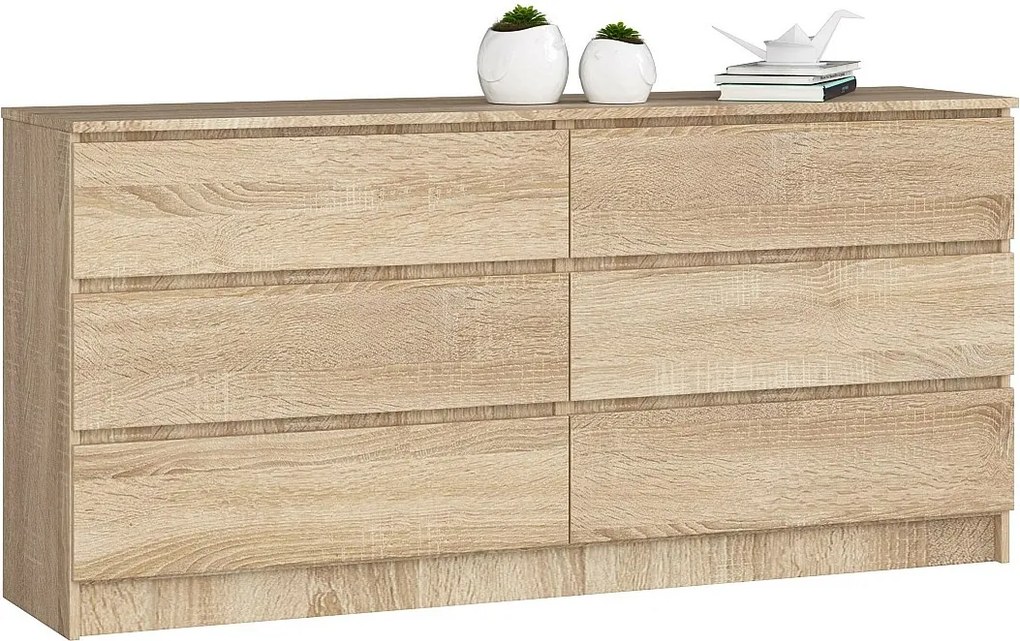 Komoda AKORD K160 Dąb Sonoma 160 cm 6 szuflad kolor Dąb Sonoma mat 160x40x77 cm