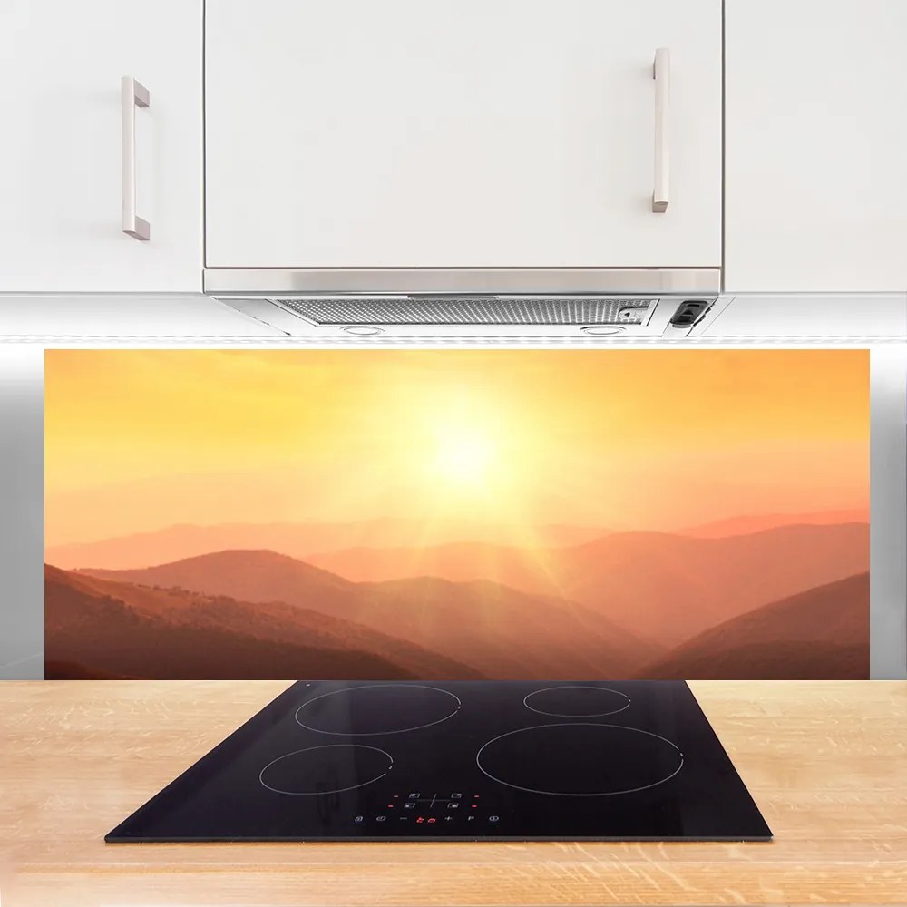 Szkło do Kuchni na Ścianę Ognisty Zachód nad Szczytami