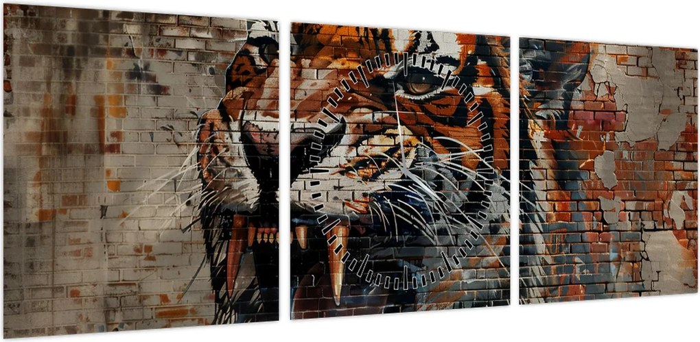 Obraz - Tygrys z cegieł (z zegarem) (90x30 cm)