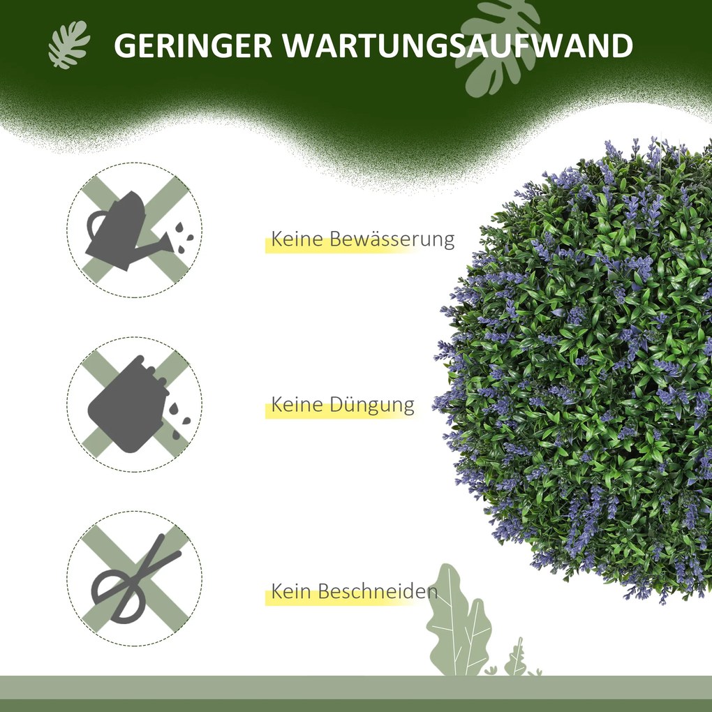 HOMCOM Zestaw 2 Sztucznych Roślin w Kształcie Kulki, UV-odporne, Sztuczne Rośliny do Domu i na Zewnątrz, 42 cm, Zielony+Fiolet