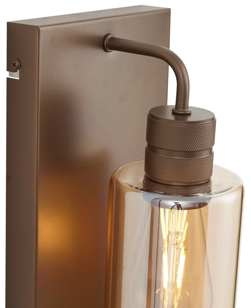 Lampa ścienna w stylu Hotel Chic ciemny brąz z bursztynowym szkłem - StavelotElegancki hotelowy Oswietlenie wewnetrzne