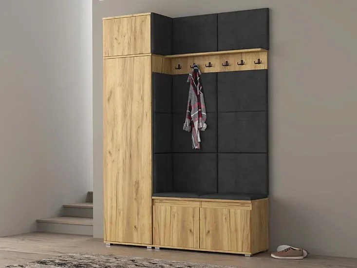 Garderoba z szafą i nadstawką do przedpokoju dąb craft + szary - Linez 4X