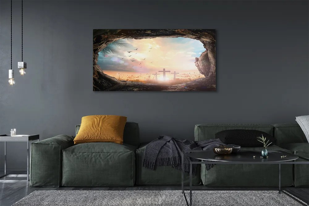 Zdjęcie na płótnie Jaskinia z Krzyżami i Ptakami