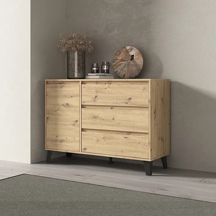 Nowoczesna komoda z szafką i szufladami dąb artisan - Bilgo 3X