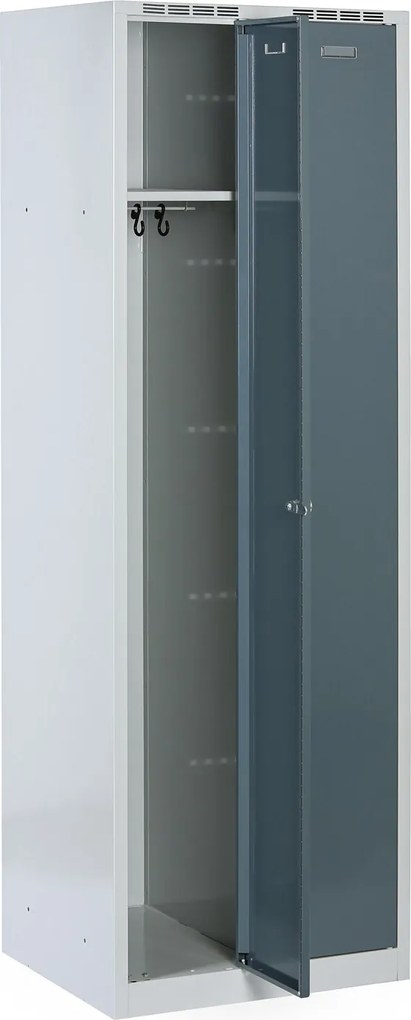 Metalowa szafka ubraniowa S8 na cokole, 2-drzwiowa, 1800 x 600 x 500 mm, zamek obrotowy, drzwi ciemnoszare