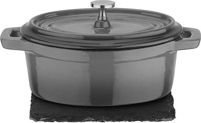 Mini Garnek GSW z Masywnej Stalowej Żeliwa w Kolorze Antracytowym, Kompatybilny z Indukcją, Piekarnik do 240°C, Wnętrze Emaliowane na Biało