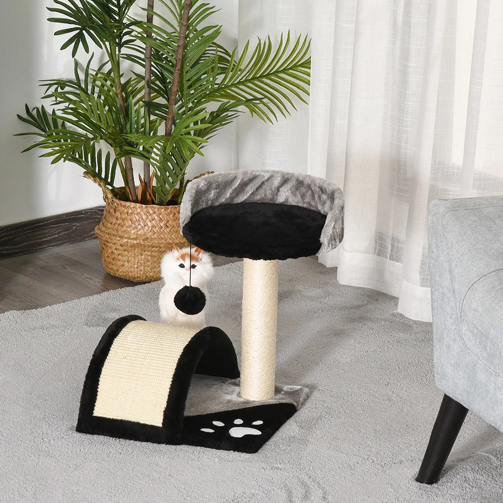 Drapak z piłeczkami do zabawy drapak do ostrzenia pazurów słupek z liny sizalowej kolor beżowy | Aosom.pl