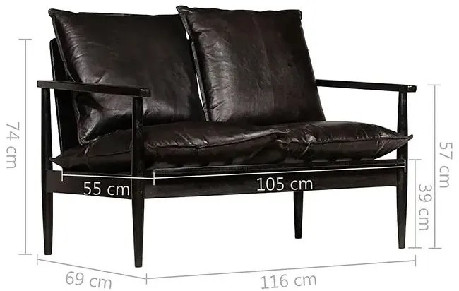 Elegancka skórzana sofa Canes - czarna