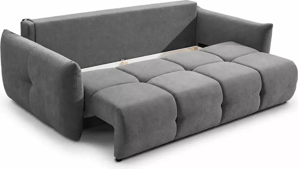 Kanapa Tetrin – nowoczesna sofa z funkcją spania, pojemnikiem na pościel i poduchami oparciowymi