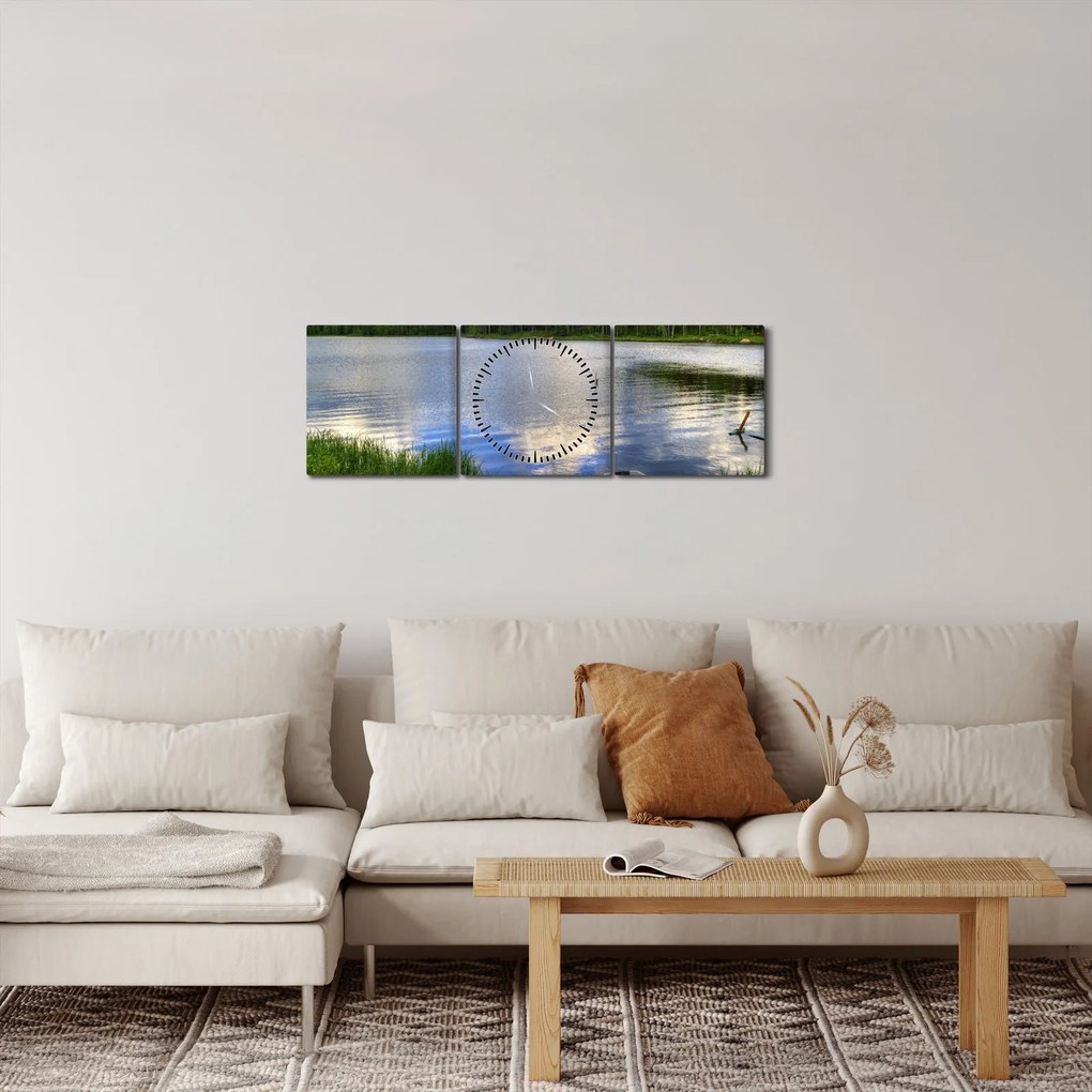 Obraz - Malownicza wioska (z zegarem) (90x30 cm)