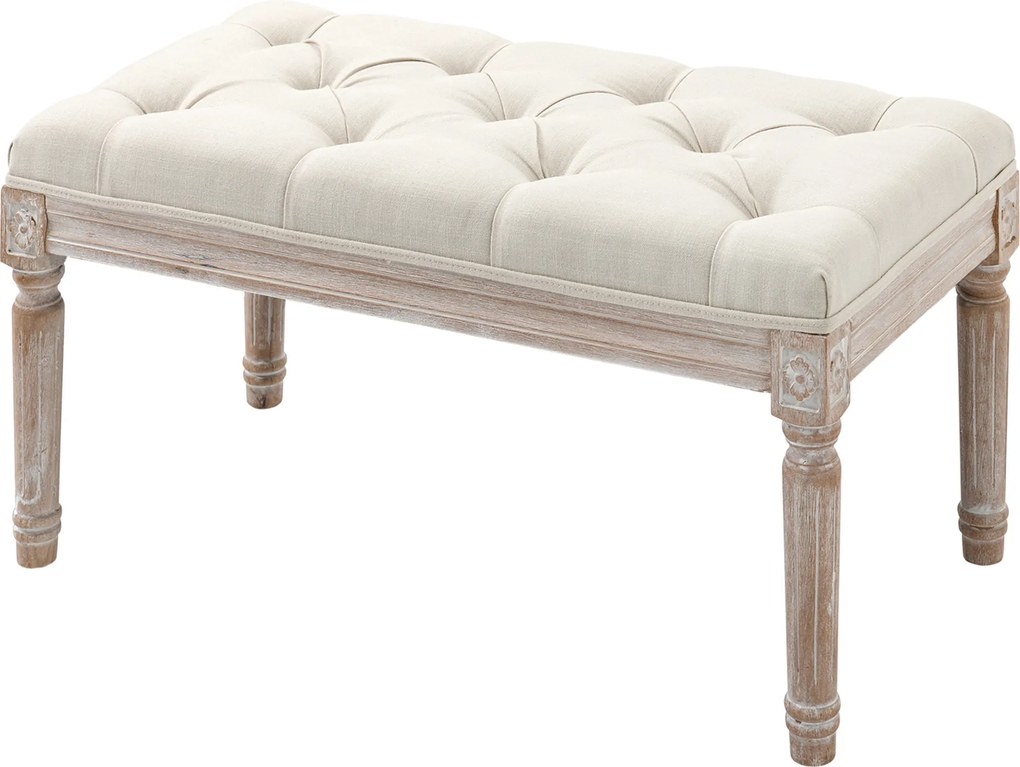 HOMCOM Stylowa Ławka Tapicerowana - Śmietankowy Podnóżek z Pikowaniem i Drewnianymi Nogami. Idealna do Sypialni i Przedpokoju | Aosom PL