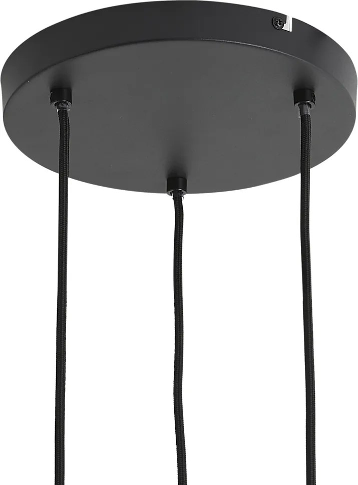 Nowoczesna lampa wisząca czarna z drewnem i matowym szarym szkłem 3-źródła światła - Umbra