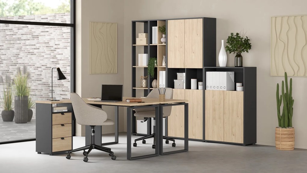 Biurko loft na płozach Sign 150 jackson hickory/szary mat